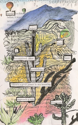 Curious Mind - pen and ink with water gouache on book page